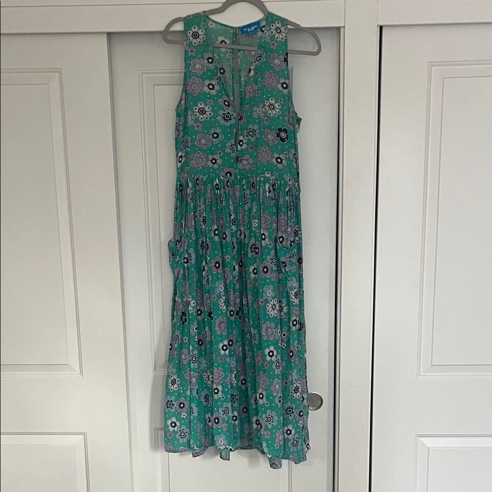 Floral Sleeveless Dress - Green and Blue